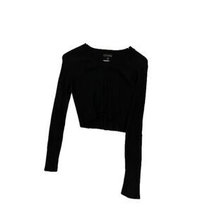 Ambiance Apparel V-Neck Sweater Cropped Black Womans S